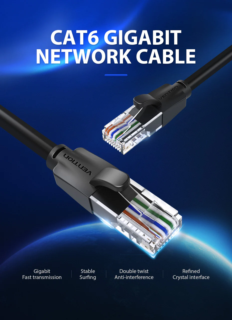 Vention Cat.6 UTP Patch Cable Black for High-Speed Network Connection RJ45 Ethernet Cable