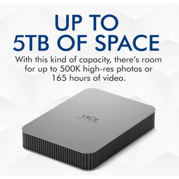 LaCie Moon Silver 1TB Mobile Drive V2 USB-C with rescue 2.5 External Hard Drive Portable HDD