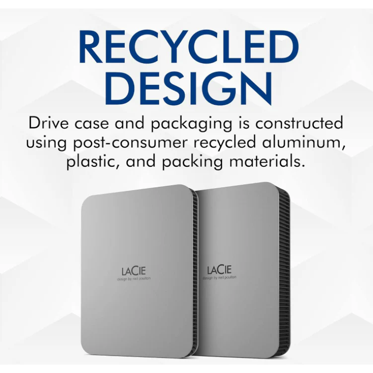 LaCie Moon Silver 1TB Mobile Drive V2 USB-C with rescue 2.5 External Hard Drive Portable HDD
