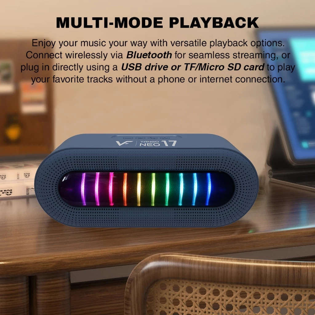 Vinnfier Tango Neo 17 Portable Bluetooth Speaker with RGB Lights Deep Bass Bluetooth 5.3, USB, TF/Micro SD