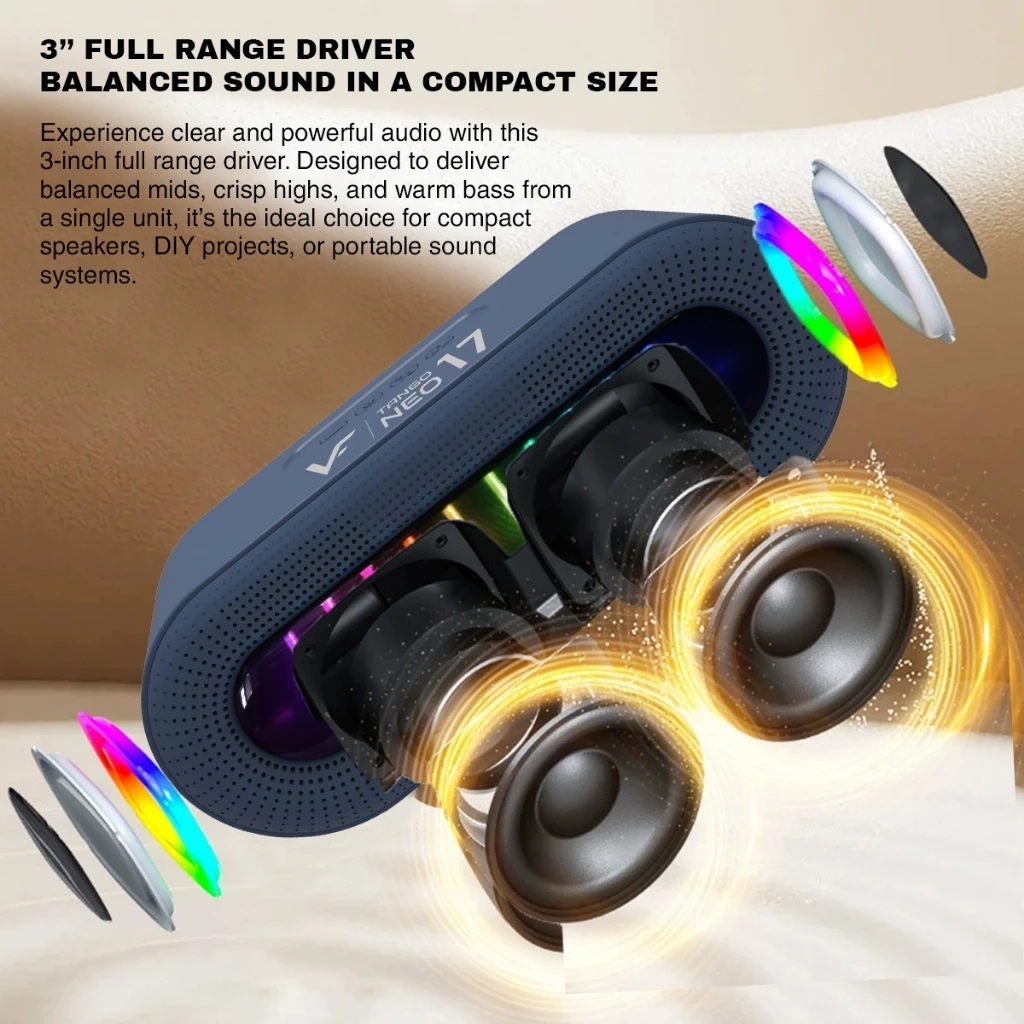 Vinnfier Tango Neo 17 Portable Bluetooth Speaker with RGB Lights Deep Bass Bluetooth 5.3, USB, TF/Micro SD