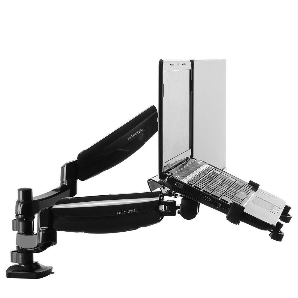 Loctek D5F2 Dual Arm Gas Spring Full Motion Desktop 10"-17.3" Laptop Mount & 17"-27" Monitor Mount