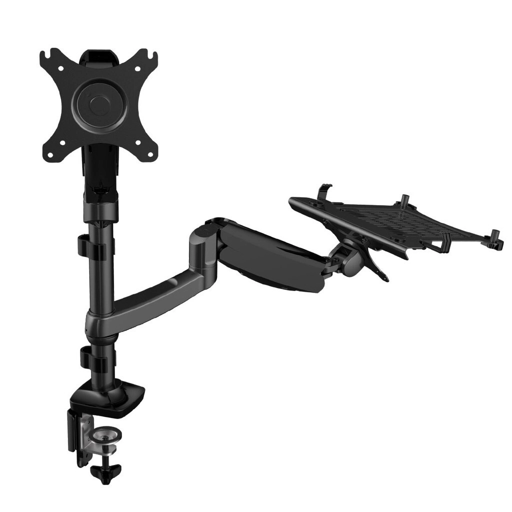 Loctek D5F2 Dual Arm Gas Spring Full Motion Desktop 10"-17.3" Laptop Mount & 17"-27" Monitor Mount