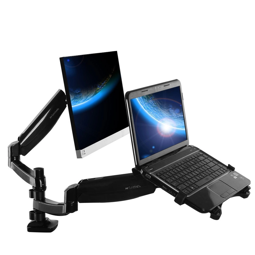 Loctek D5F2 Dual Arm Gas Spring Full Motion Desktop 10"-17.3" Laptop Mount & 17"-27" Monitor Mount