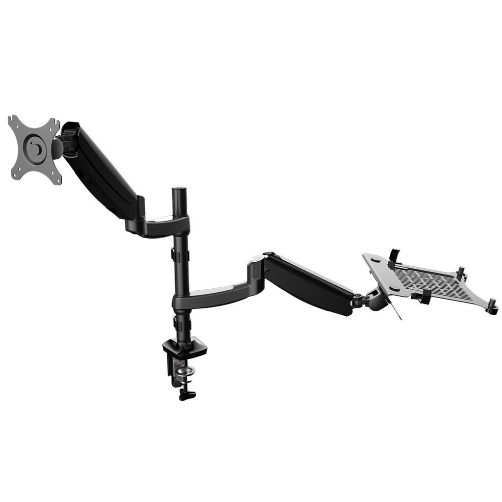 Loctek D5F2 Dual Arm Gas Spring Full Motion Desktop 10"-17.3" Laptop Mount & 17"-27" Monitor Mount