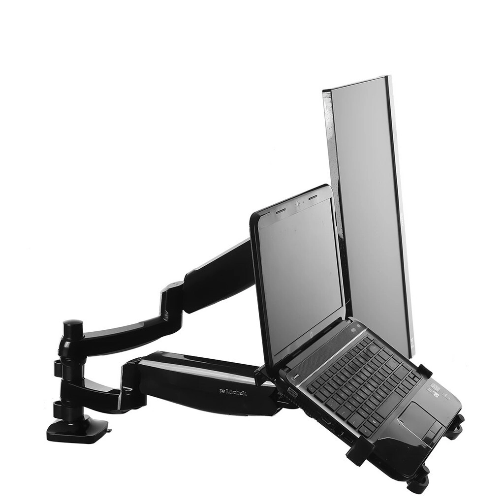 Loctek D5F2 Dual Arm Gas Spring Full Motion Desktop 10"-17.3" Laptop Mount & 17"-27" Monitor Mount